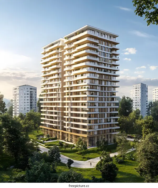 Modern Apartment Building with Green Landscape