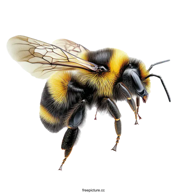[Transparent Background PNG]Detailed Close-up of a Honeybee in Flight