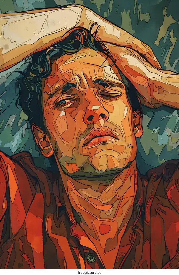 A portrait of a man with his hands on his head