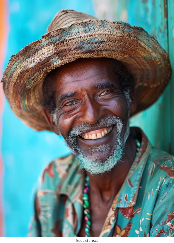Smiling African Man in a Colorful Hat