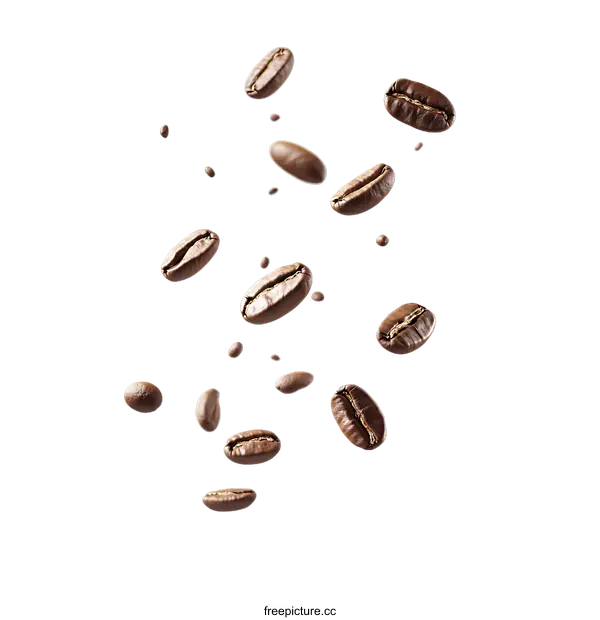 [Transparent Background PNG]Coffee Beans Falling on a transparent background