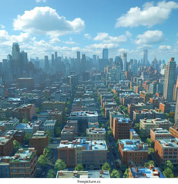 Urban Landscape with Towering Buildings and a Clear Sky