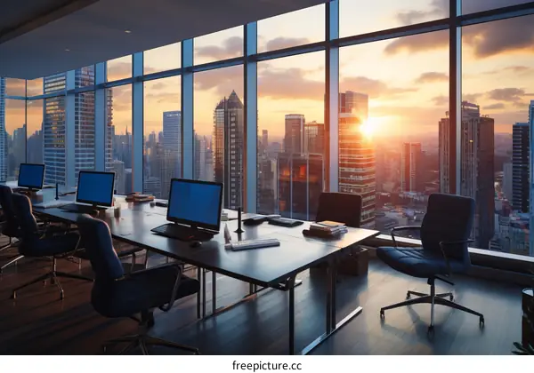 Sunset Rays Flood an Office's Windows