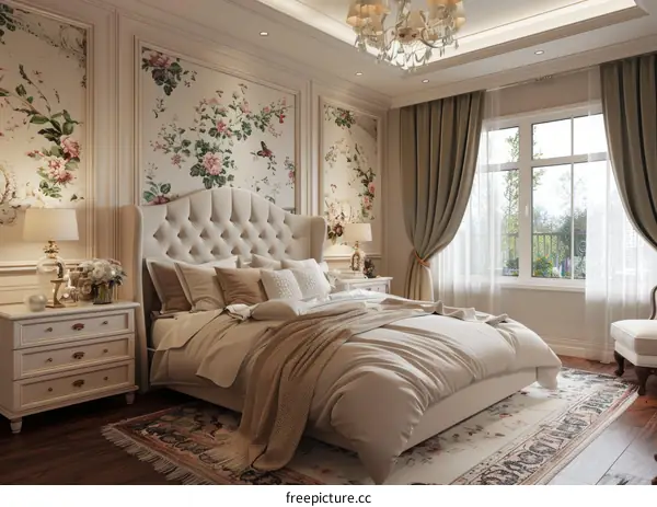 Luxury Bedroom Interior Design With Floral Wallpaper