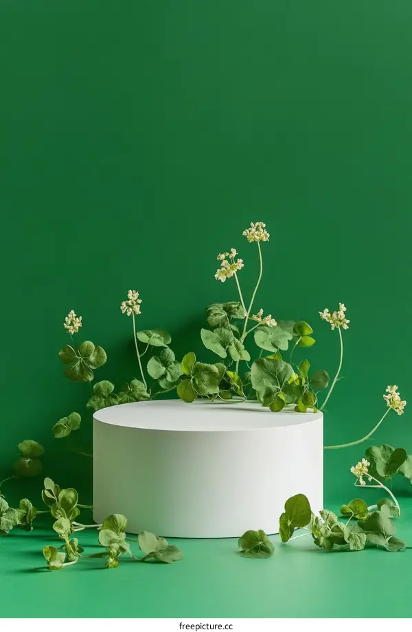 White Cylindrical Display Stand with Greenery