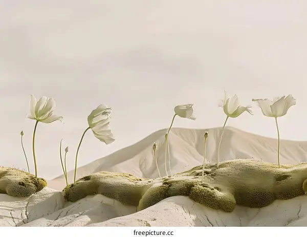 White Flowers Blooming in a Desert Landscape