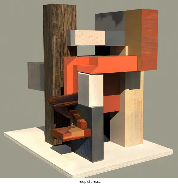 Abstract Wooden Block Sculpture