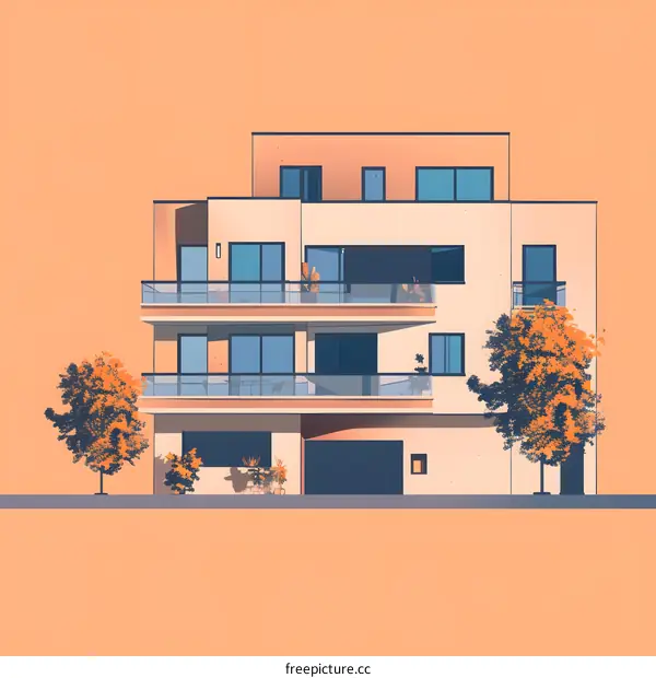 Modern Apartment Building with Balcony Illustration