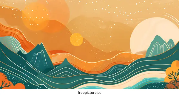 Abstract Landscape Illustration With Orange and Green Tones