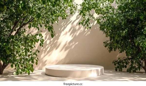 Natural Light Beige Podium with Lush Greenery