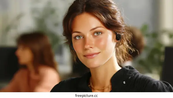 Business Woman Wearing Headset in Office Setting