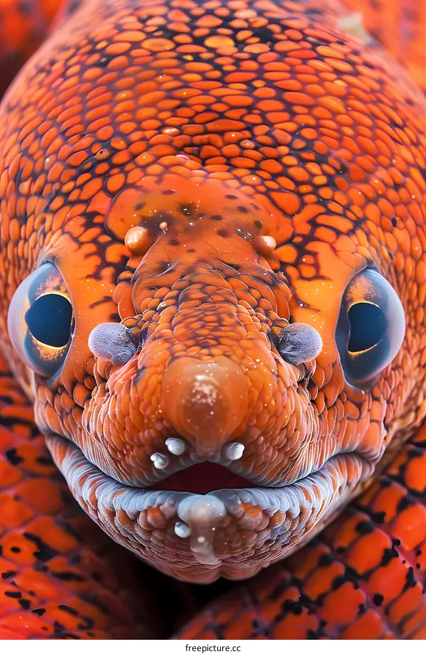 A close-up of a red moray eel