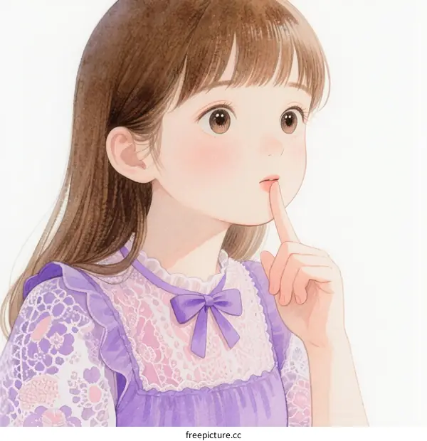 Cute Little Girl with Long Hair and Purple Dress