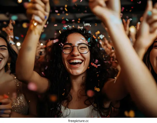 Happy Friends Celebrating With Confetti At Party