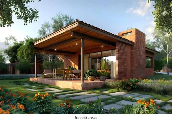 Modern House Exterior With Brick And Large Windows