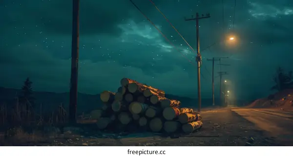 Firewood Stack Under a Starry Night Sky