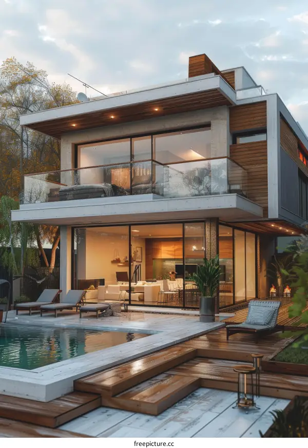 Modern Luxury House with Swimming Pool and Floor-to-Ceiling Windows