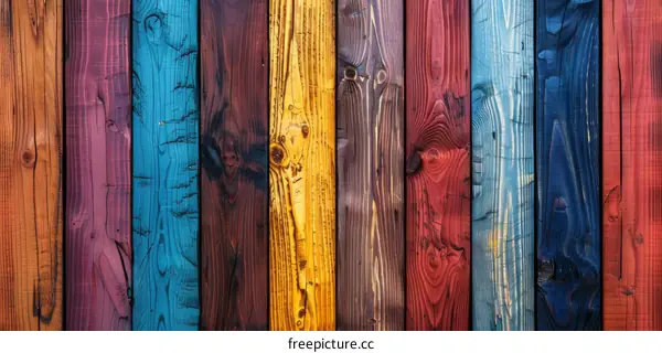 Multicolored wooden fence planks