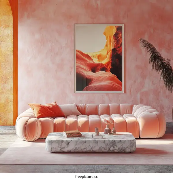 Modern Living Room in a Coral Pink Aesthetic