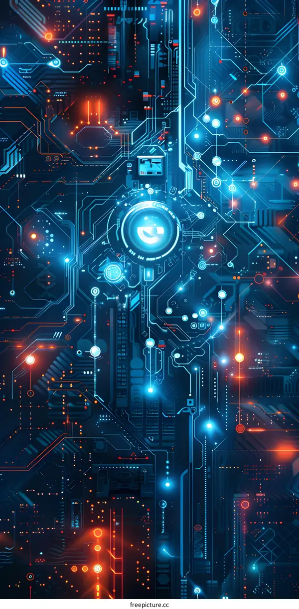 Blue and orange circuit board