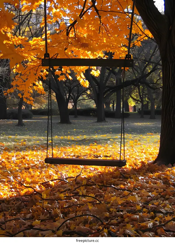 Empty Swing in Autumn Park