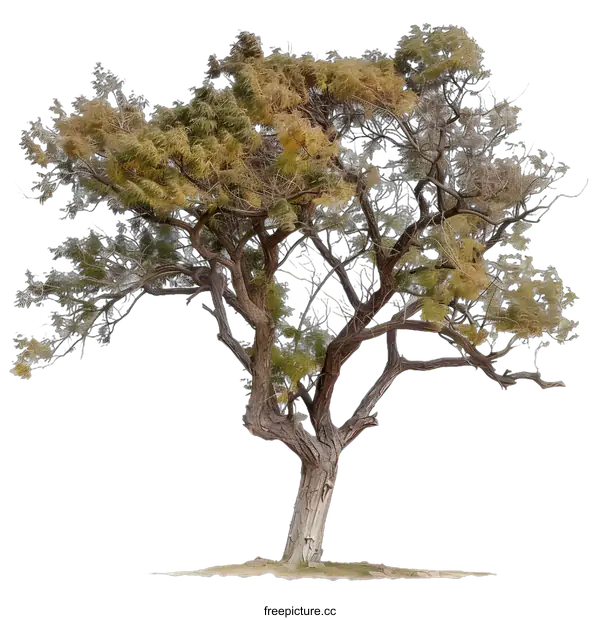 [Transparent Background PNG]Isolated Tree with Bare Branches and Green Leaves