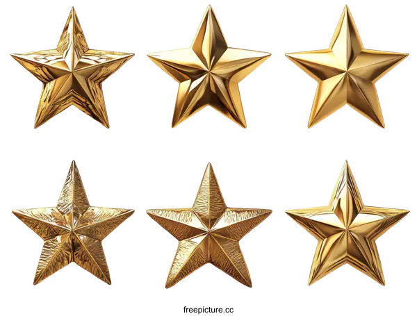 [Transparent Background PNG]Golden Stars Collection on White Background