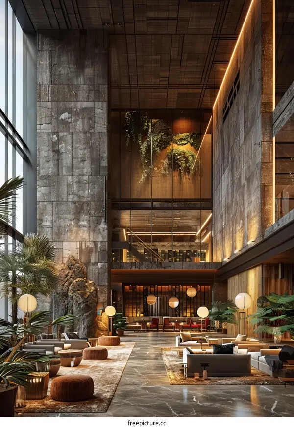 Modern Industrial Hotel Lobby Interior Design
