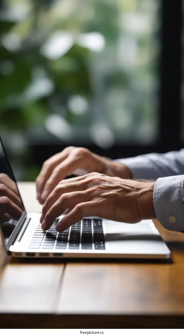 A man is typing on a laptop.