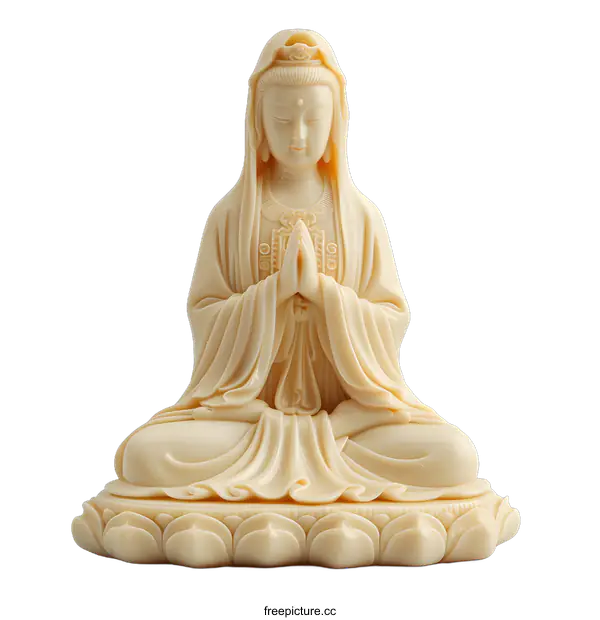 [Transparent Background PNG]Ivory Guanyin Statue on White Background