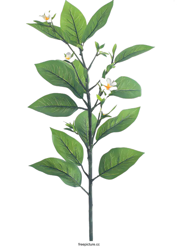 [Transparent Background PNG]Green Plant Branch With White Flowers Isolated On White Background