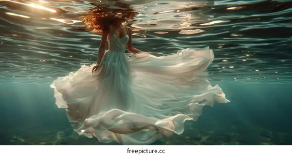 Underwater Photo of Stunning Bride in White Dress