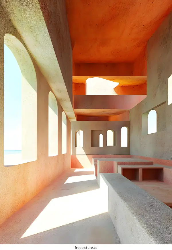 Minimalist Concrete Architecture with Light and Shadows