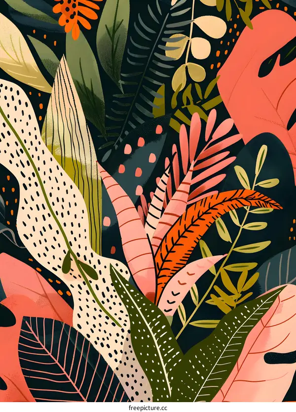 Abstract Tropical Leaves Illustration