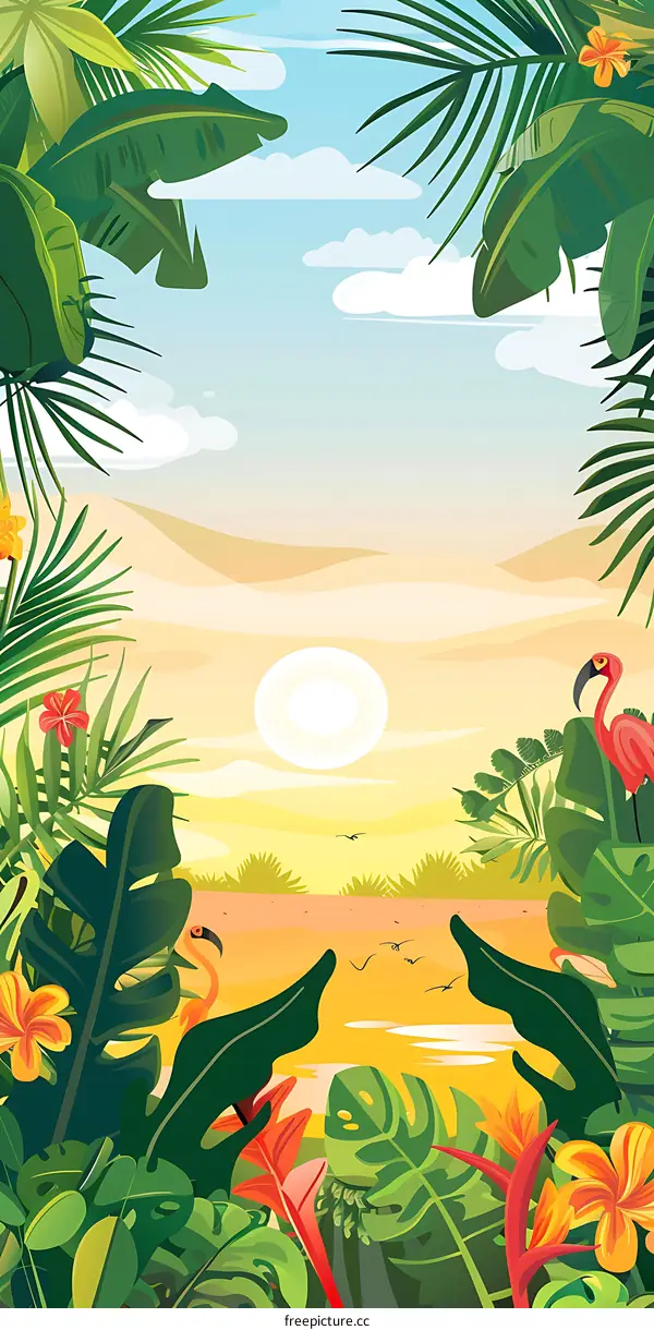 Tropical Jungle Summer Landscape Illustration