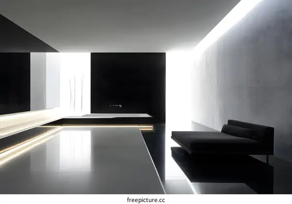 Modern Minimalist Bathroom Design with Black Marble and White Walls