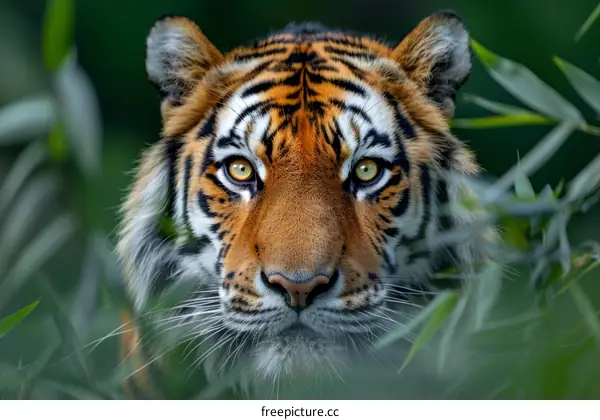 Close-up of a tiger staring directly at the camera