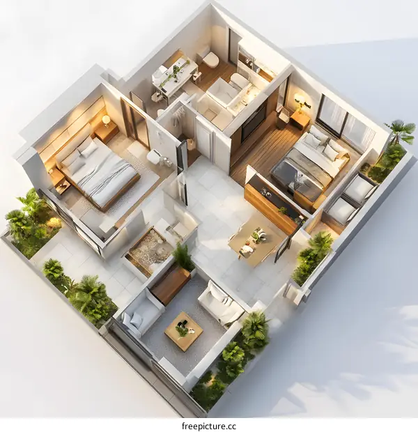 Modern Apartment Floor Plan with Balcony and Outdoor Furniture