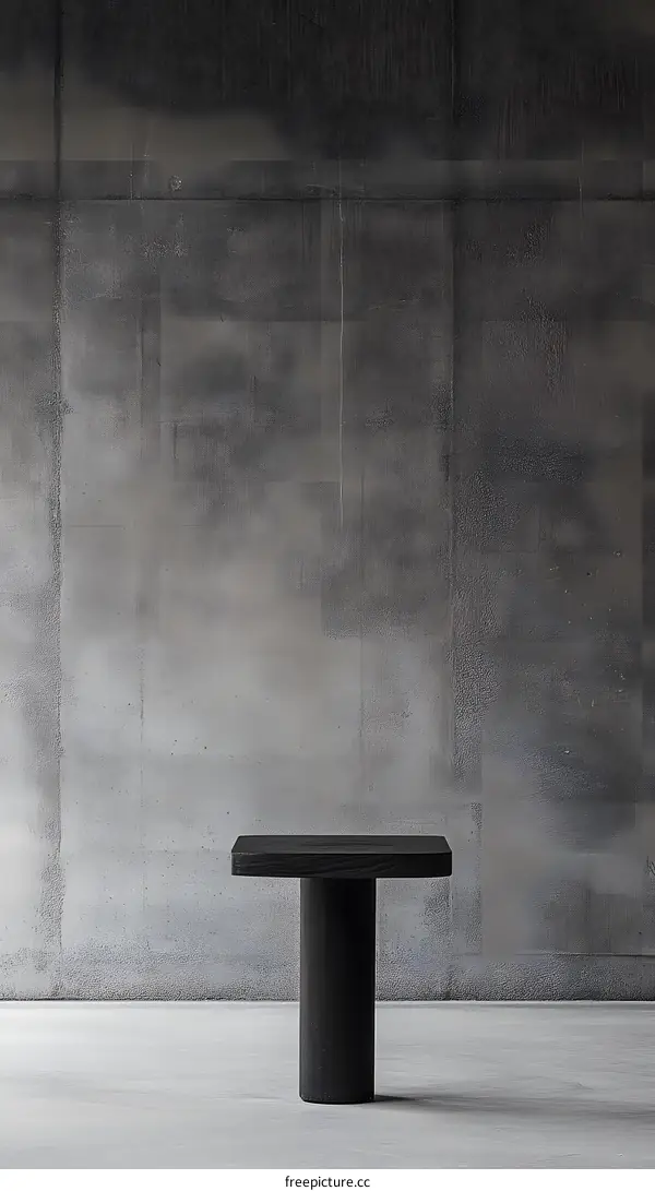 Black Wooden Table Against Concrete Wall