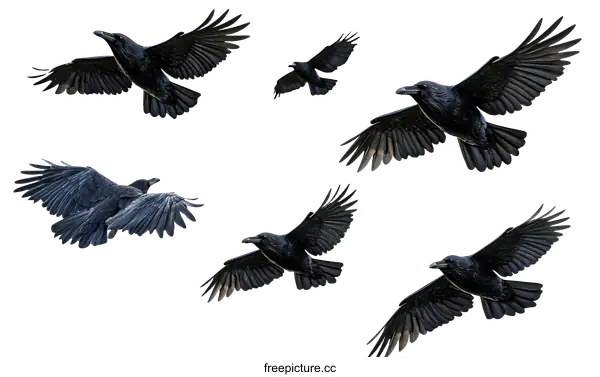 [Transparent Background PNG]Flying Crows in Full Flight