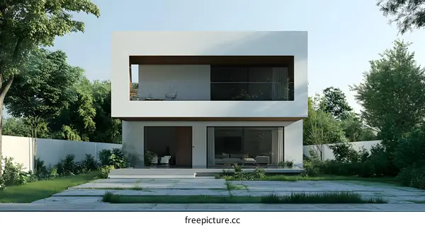 Modern Two Story White House with Balcony