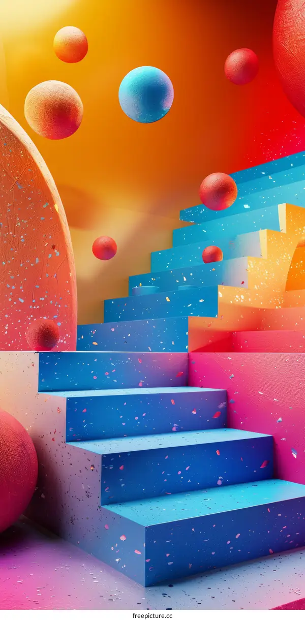 Colorful Geometric Shapes in Architectural Staircase