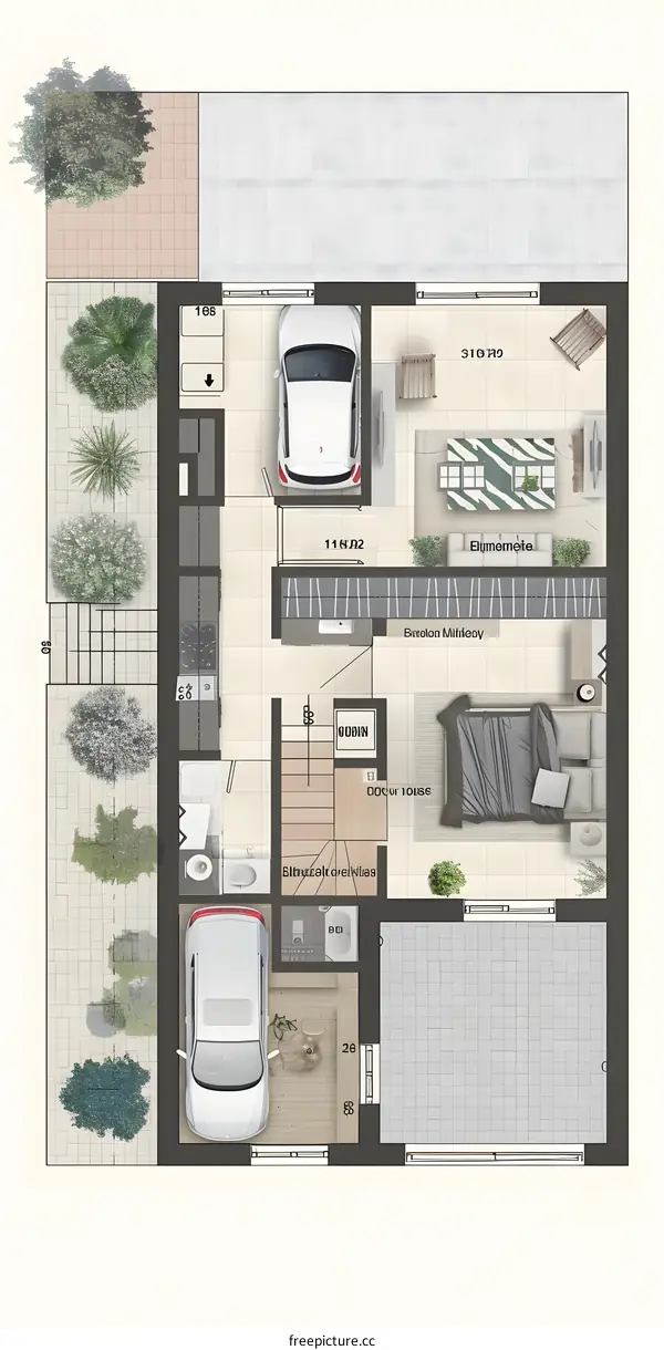 Modern House Floor Plan with Two Cars