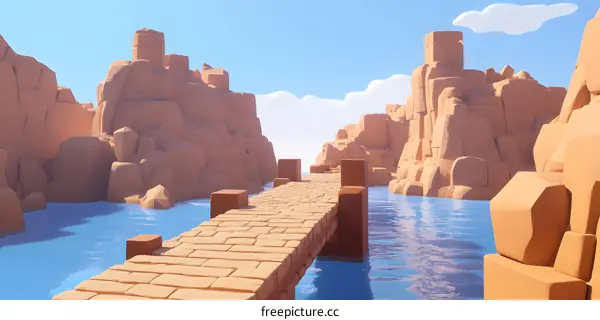 Stone Bridge  Leading to a Cliffside