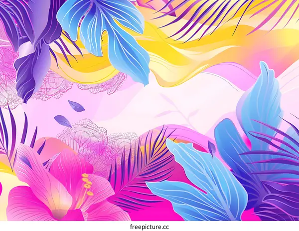 Tropical Leaves and Flowers Illustration