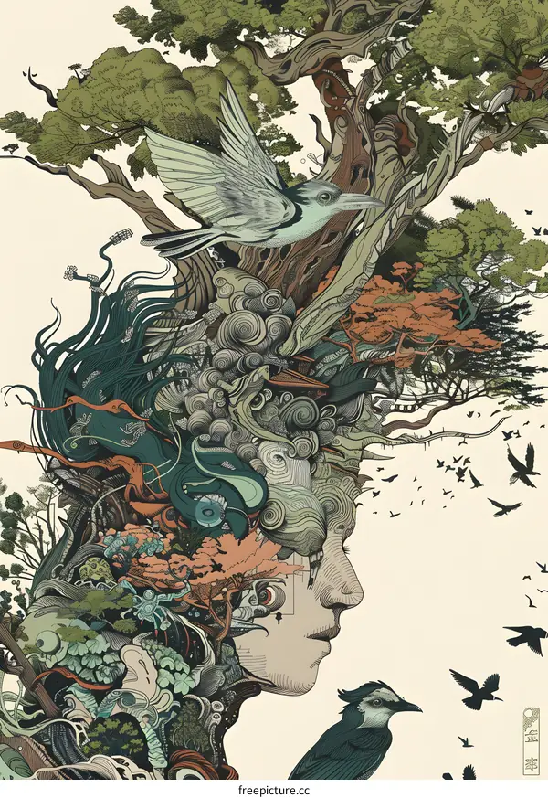 Nature Inspired Digital Illustration Of A Woman