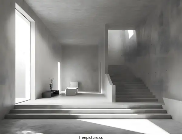 Modern Concrete Interior Design with Stairs and Sunlight