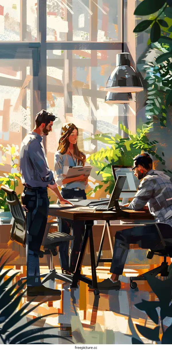 Three business people working together in an office