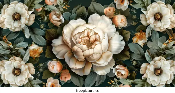 Vintage Floral Illustration with Peonies and Roses