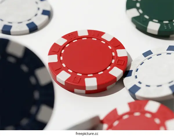 Colorful poker chips on white background for gambling